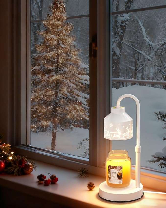 Christmas Candle Warmer Lamp with Timer & Dimmer,Wax Melt Warmer for Jar Candles,2 Bulbs,Gift for Women Mom,House Warming Gifts, Home Decor