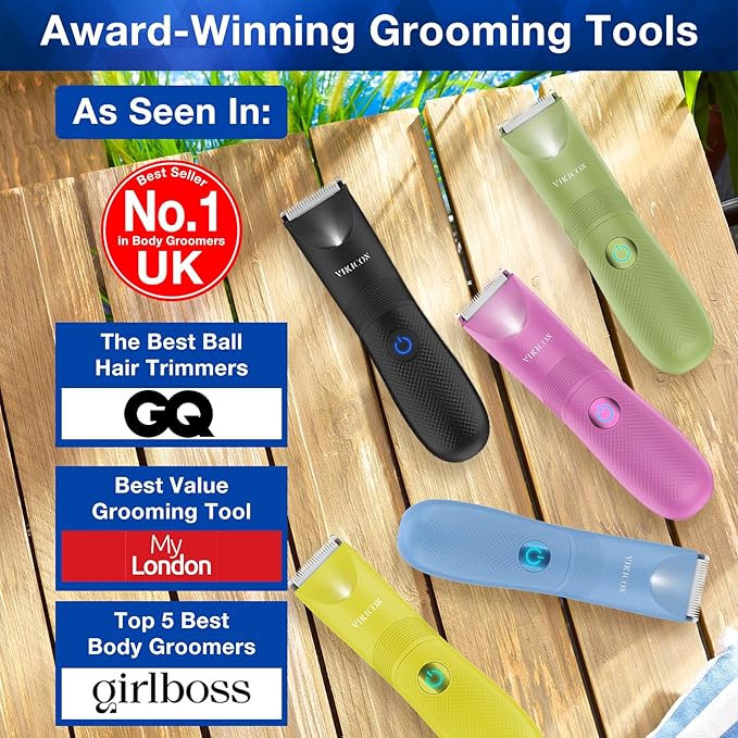VIKICON Ball Trimmer for Men, Waterproof Groin & Pubic Hair Trimmer for Men w/Light & Ceramic Blade, Manscape Body Groomer Kit, Electric Razor Shavers - No Nicks, Gifts for Him