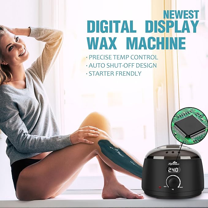Lifestance Waxing Kit for Women & Men - L2 Digital Wax Pot Warmer, Brazilian & Bikini Hair Removal Kit with 14.1oz Hard Wax Beads & 42 Accessories, Professional for Face, Leg, Eyebrow, Body at Home