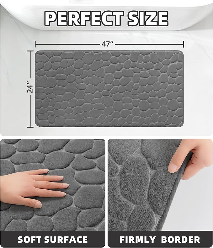 YIHOUSE Memory Foam Runner Rug, Cobblestone Bathroom Runner Rugs Super Water Absorbent Bath Mats for Bathroom Machine Washable Bath Rugs for Hallway Bedroom Laundry Room(24 x 47,Dark Gray)