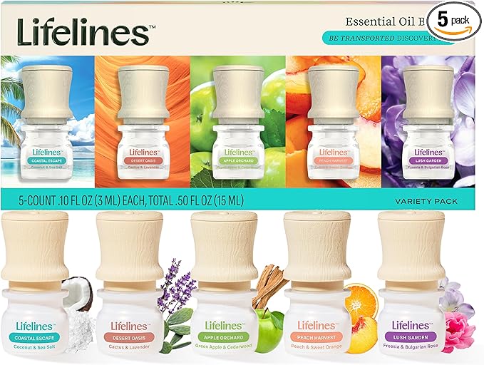 Lifelines Essential Oil Blends, 5-Pack Be Transported Discovery Set - Blended Essential Oils with Precision Pump for Aromatherapy Diffusers - Long-Lasting Scented Fragrance