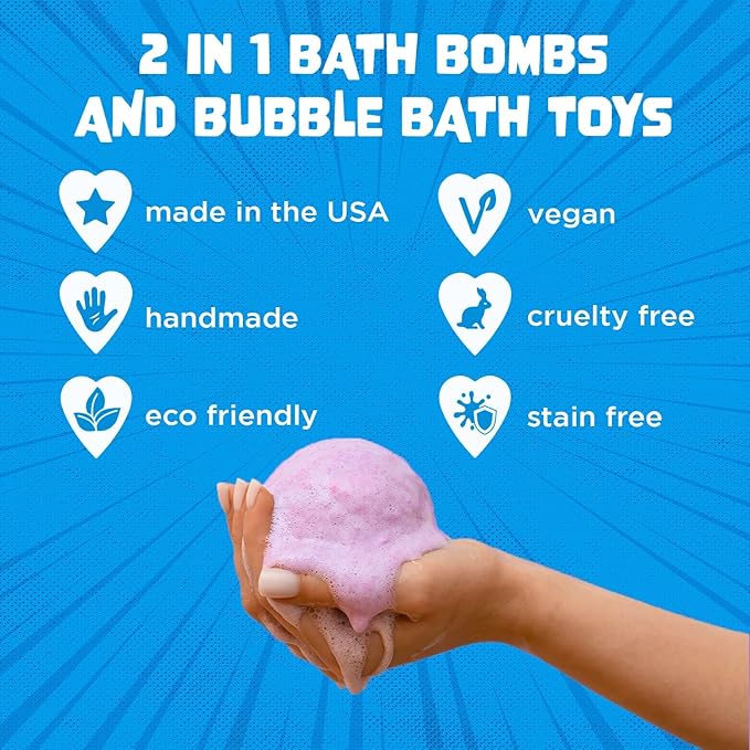 Pocket Beasts Bath Bombs for Kids with Surprise Inside (6 Pack) - Large Bubble Bath Bomb for Boys & Girls - Fruity Scent, Skin-Safe, USA Made, Birthday & Holiday Gift by Two Sisters