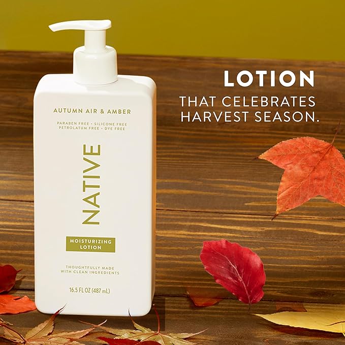Native Body Lotion with Naturally Derived Ingredients - Autumn Air & Amber - Silicone, Paraben, & Dye Free Leaving Skin Soft and Hydrating | Fall Seasonal Scent Bundle, 16.5 oz - 2 Pk