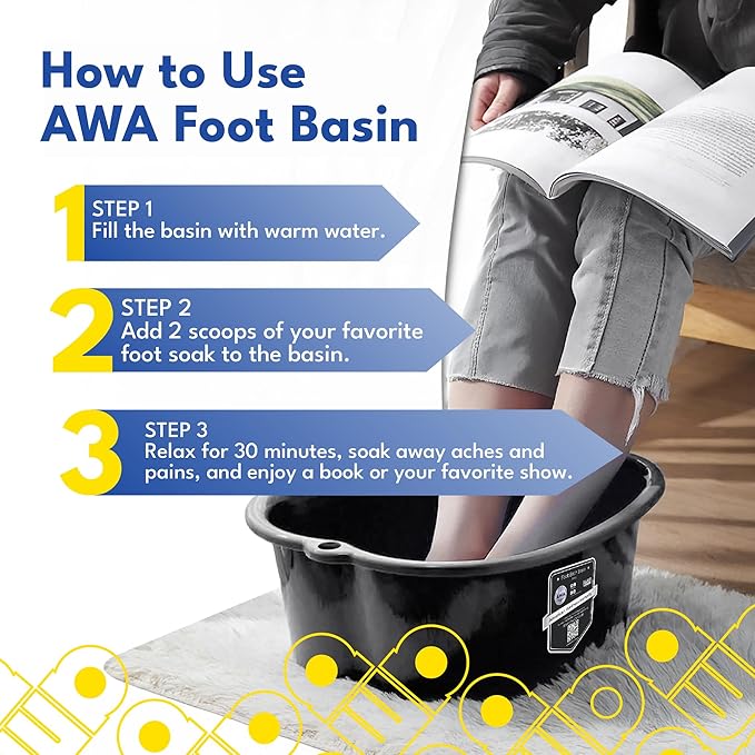 American Wellness Authority AWA Extra Large foot bath basin - Sturdy plastic soak tub For Soaking feet and Pedicure At Home Spa Kit Women Men (Grey Basin), 1.0 Count
