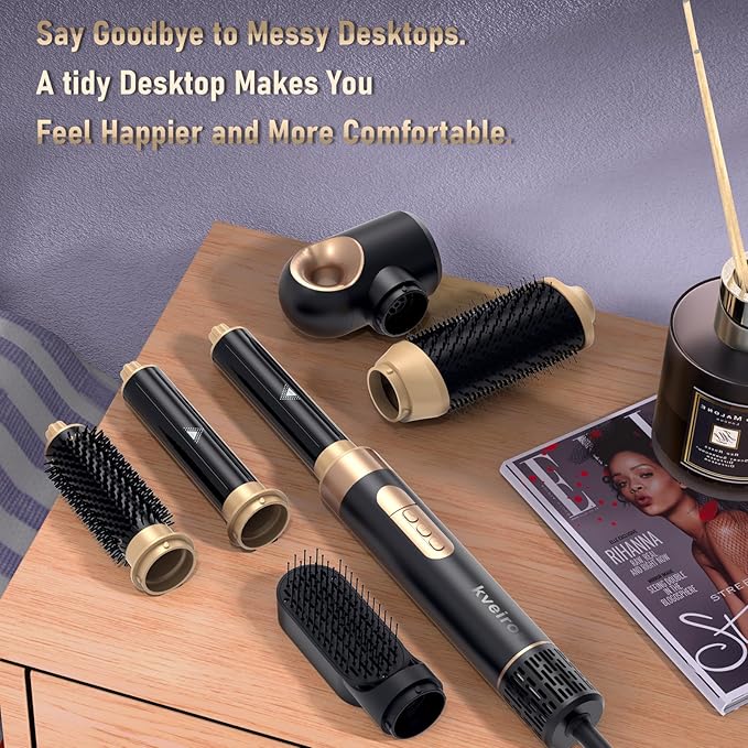 6 in 1 Hot Air Brush & Hair Dryer–High-Speed Hair Dryer Brush with Auto Wrap Curlers, Hot Air Styler Wrap Fast Drying & Frizz-Free Styling, No Heat Damage, Volumizing with Travel Bag
