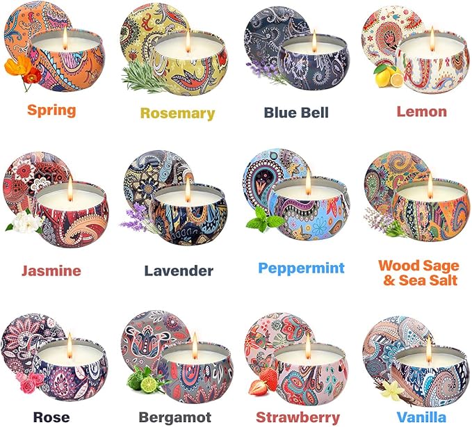 Scented Candles Gift Set for Women, Primevolve 12 Pack 2.5 Oz Soy Wax Travel Tin Aromatherapy Candles for Home Scented, Perfect for Birthday, Christmas, Stress Relief, Spa, Bath, and Home Decor