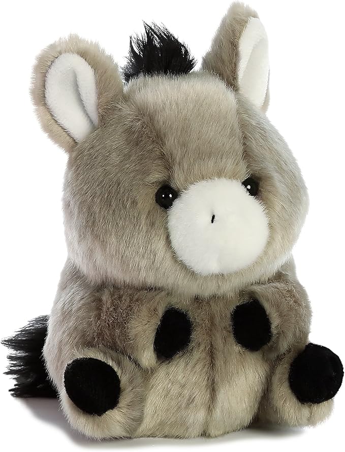 Aurora® Playful Rolly Pet™ Bray Donkey™ Stuffed Animal - Compact Size for On-The-Go Fun - for Adults, Kids, Birthdays, and Anniversaries - Gray 5 Inches