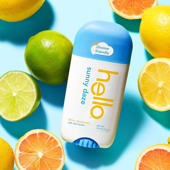 hello Sunny Daze Aluminum Free Deodorant for Women and Men with Shea Butter, 24-Hour Freshness, Baking Soda Free Deodorant, Dermatologically Tested, 2.6 oz Stick, 2 pack