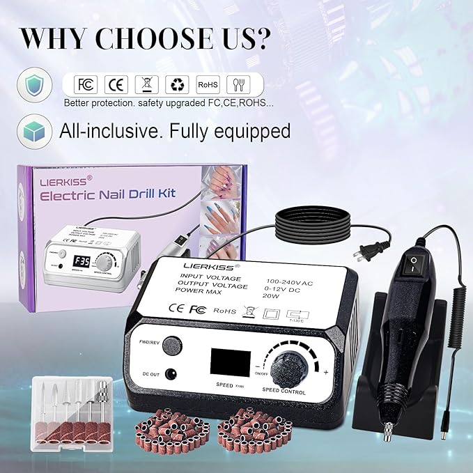 Nail Drill 35000RPM Electric Nail File Professional Dril Nails with 100pcs Sanding Bands and Nail Drill Bits for Acrylic, Gel Nail Manicure & Pedicure
