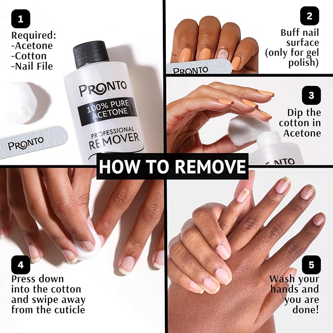 Pronto 100% Acetone Gel Nail Polish Remover - Gel Polish Remover for Nails | Acetone Nail Polish Remover For Nails for Removal of Glue, Gel, Acrylic & Dip | Gel Polish Remover, 8 Fl oz