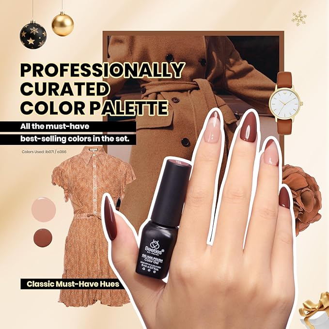 beetles Gel Polish 44pcs Winter Gel Nail Polish Set 36 Colors Brown Burgundy Red Blue Purple Green Black White with Base Top Coat UV LED Needed Salon DIY at Home Christmas Gift for Women Colorful Muse