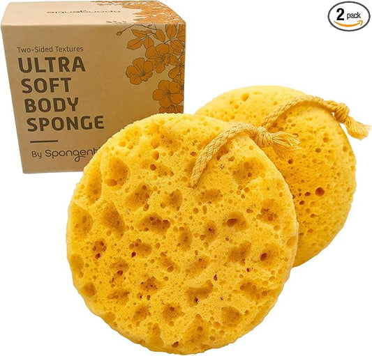 Spongentle Deep Cleansing Body Loofah Sponge, Natural Colors, for Bath and Shower, Multiple Textures for Gentle and Deep Exfoliation, Generous and Rich Lather, (Pack of 2)