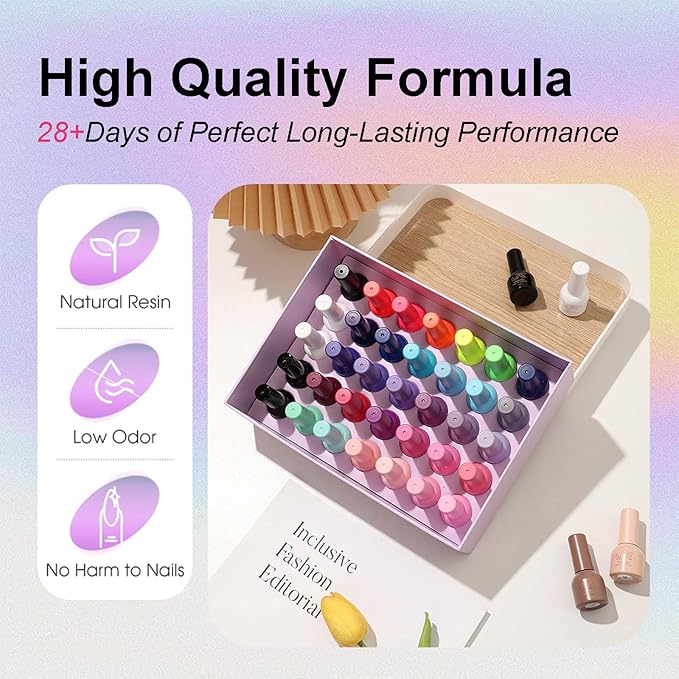 JR 35pcs 10ml Gel Nail Polish Same Color Same Bottle Deep Colors Blue Green Yellow Red Pink Gel Polish Set Base Top Matte Coat for Professional Nail Salon Art Manicure Gifts for Women B Set
