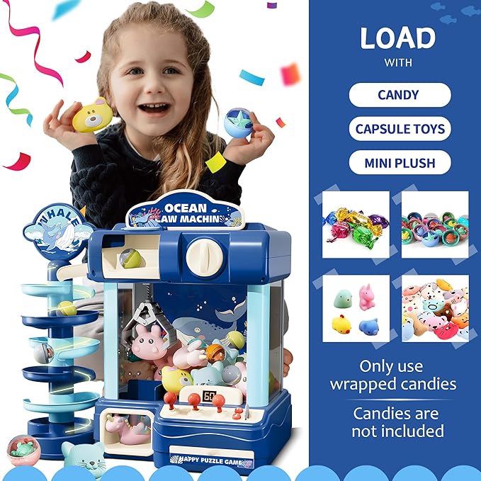 Kids Claw Machine, Arcade Game Toy for Ages 8-13, Candy Vending Toys for Girls and Boys, Electronic Claw Game Machine for Party with Lights Sound, Birthday Gifts for 6 7 9 10 12 Years Old