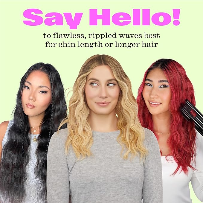 Trademark Beauty Three Barrel Hair Waver, Curling Iron, 1.1 Inch, Beach Waves, Adjustable Temperature Hair Curler, Babe Waves Limited Edition - Black