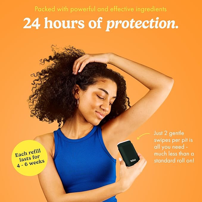 Wild - Refillable Deodorant Starter Kit - Black Case with Fresh Cotton & Sea Salt, Ocean Mist & Thunderstorm Scents - Long Lasting Protection - Aluminum Free - Vegan