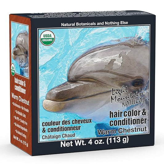 Light Mountain Henna Hair Color & Conditioner - Warm Chestnut Hair Dye for Men/Women, Organic Henna Leaf Powder and Botanicals, Chemical-Free, Semi-Permanent Hair Color, 4 Oz