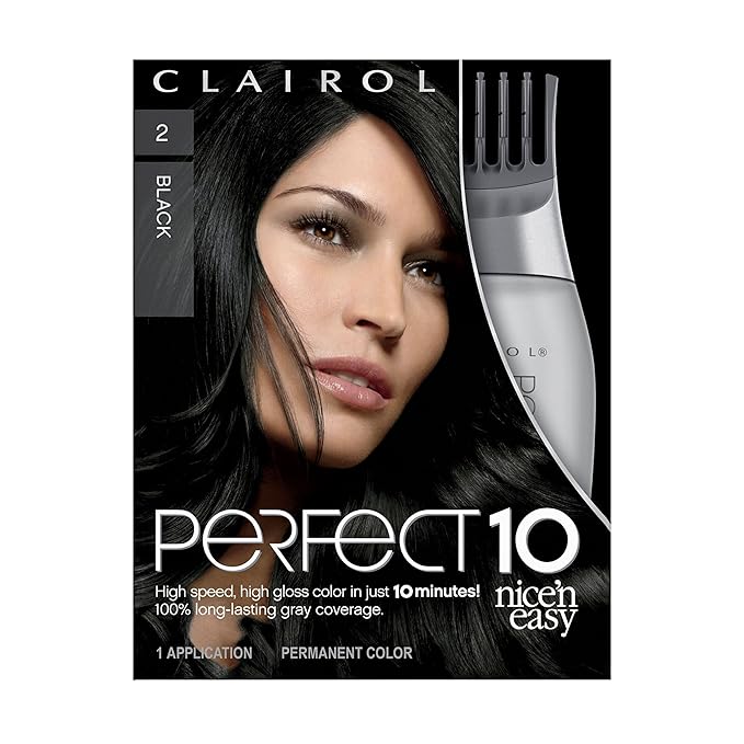 Clairol Nice'n Easy Perfect 10 Permanent Hair Dye, 2 Black Hair Color, Pack of 1