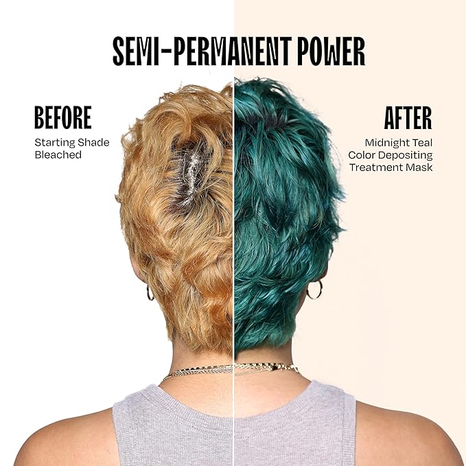 oVertone Semi Permanent Hair Color Conditioner, Midnight Teal, 8 oz, Nourishing, Damage-Free, Color Depositing Mask for All Hair Types with Shea Butter & Coconut Oil, Vegan & Cruelty-Free