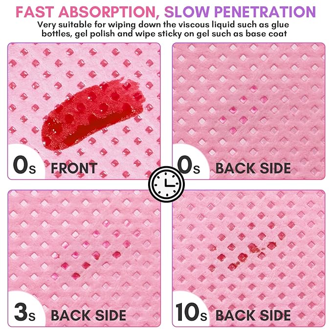 Makartt Lint Free Nail Wipes: Nail Polish Remover Pads 1000PCS Eyelash Extension Glue Wipes, Super Absorbent Soft Gel Nails Wipes Dry Wipes for Nail Prep and Gel Polish Remover, Pink