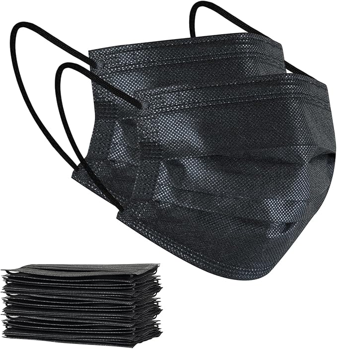 akgk 100Pcs Disposable Face Masks, Black Face Mask, 3 Ply Disposable Mask