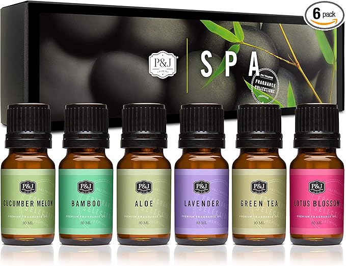 P&J Trading Fragrance Oil Spa Set | Aloe, Bamboo, Green Tea, Lotus Blossom, Lavender, Cucumber Melon Candle Scents for Candle Making, Freshie Scent, Soap Making Supplies, Diffuser Oil Scents