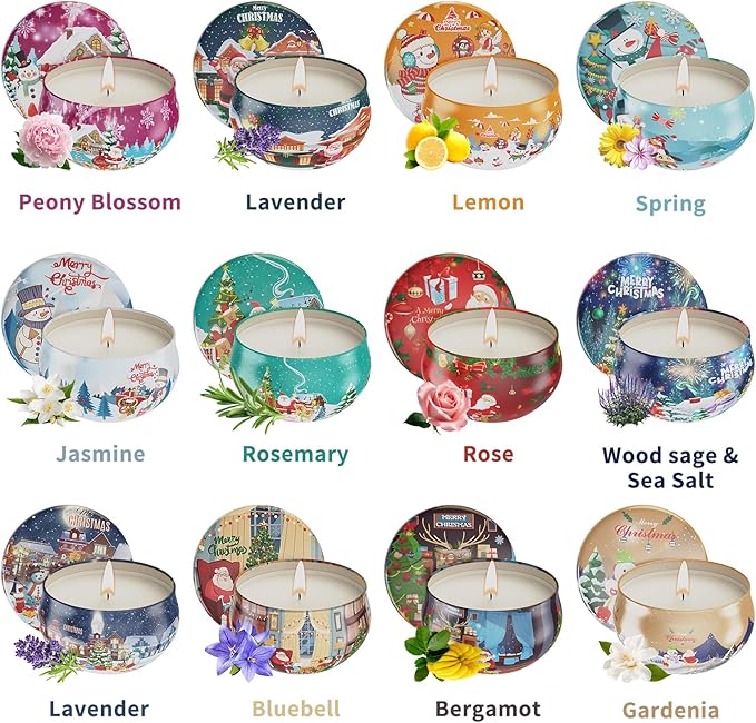 Christmas Gift Sets, Primevolve Scented Candles of 12 Bulk Home Aromatherapy Candles with Fragrances, Gift for Women, Candlelight Dinner Spa Bath