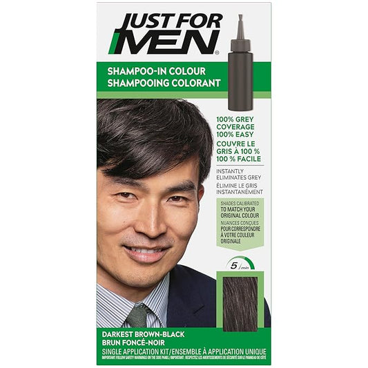 Just For Men Shampoo-In Color (Formerly Original Formula), Mens Hair Color with Keratin and Vitamin E for Stronger Hair - Darkest Brown-Black, H-50A, Pack of 1