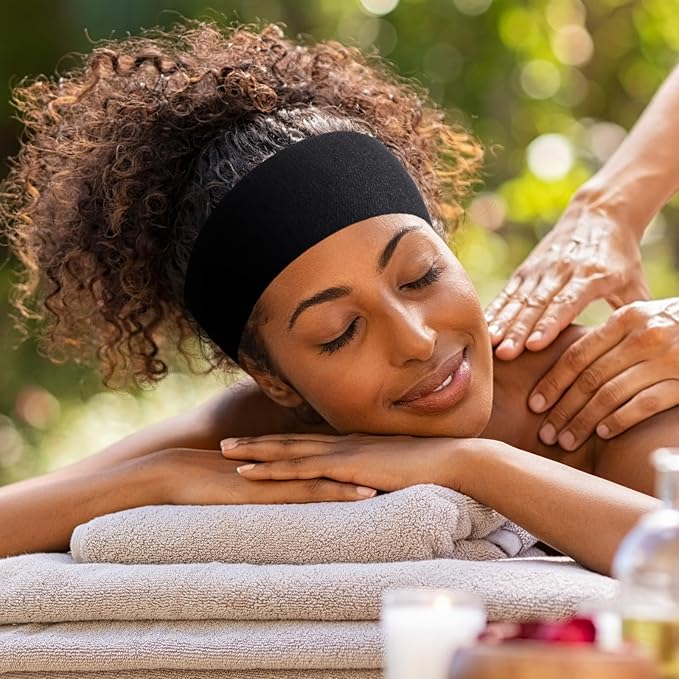 WILLBOND 200 Pieces Disposable Spa Facial Headbands Stretch Non Woven Facial Headband Skin Care Hair Band with Soft Convenient Closure for Women Salons(Black)