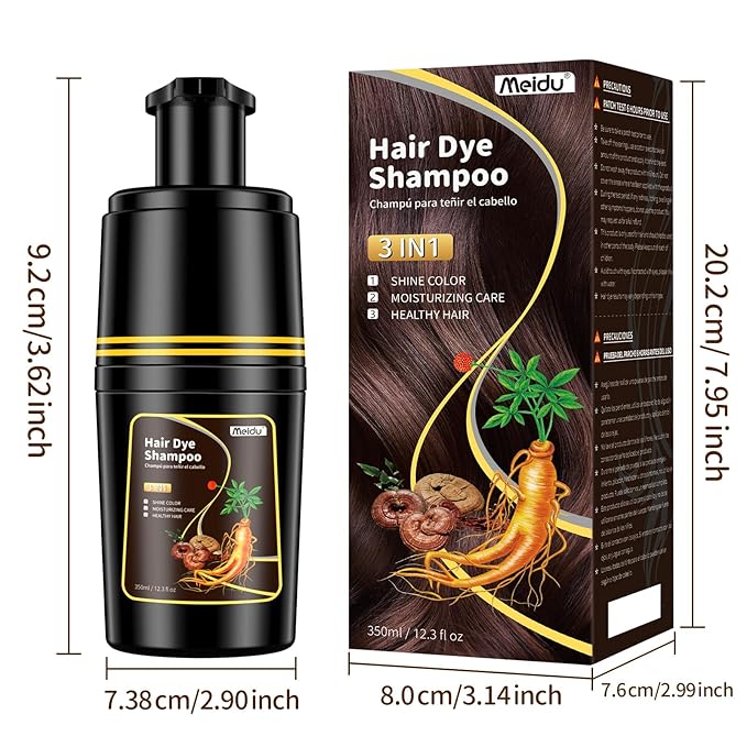 IIIMEIDU Dark Brown Hair dye Shampoo 3 in 1, Natural Hair Color Shampoo for Gray Hair, Shampoo Tinte Para el Cabello for Women and Men 100% Grey Hair Coverage, 350ml