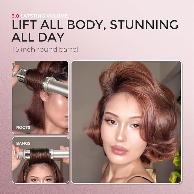 TYMO STYLUX PRO Thermal Brush Curling Brush, 1.5 Inch Blowout Heated Round Volumizer, Hair Straightener and Curler 2 in 1, 800M Negative Ion for Smoother, LCD Display, 5 Temp, Dual Voltage, Gold