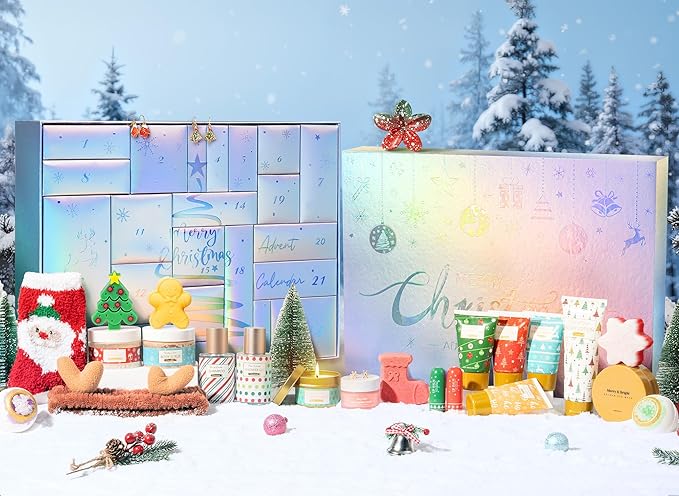 Advent Calendar 2025 for Adults Women, 24 Days Advent Beauty Calendar for Teen Girls Christmas Countdown Calendars Bath Body Spa Self Care Gift Basket for Mom Wife Girlfriend Sister Grandma Friend Her