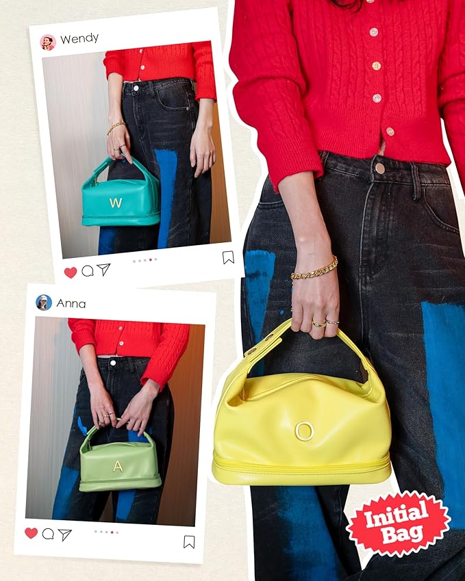 Trendy Gifts for Women, Personalized Makeup Bag with Handle, Initial Double Layer Cosmetic Bag with Makeup Brush Organizer, Cute Cosmetic Pouch for Women, Gifts for 20 Year Old Female