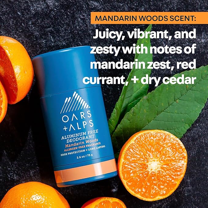 Oars + Alps Deodorant for Men & Women, Aluminum Free Deodorant for Men, Dermatologist Tested, Clean Ingredients, Vegan, Long Lasting, Mandarin Woods, 2pk, 2.6oz