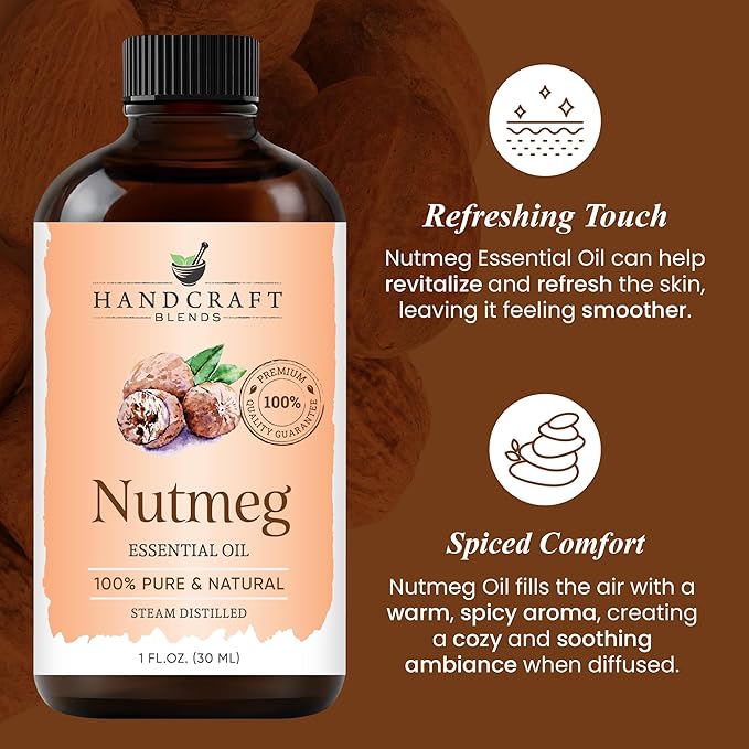 Handcraft Blends Nutmeg Essential Oil – 1 Fl Oz – 100% Pure and Natural – Premium Grade Essential Oil for Diffuser and Aromatherapy, Skin, Massage, Candle and Soap Making Fragrance