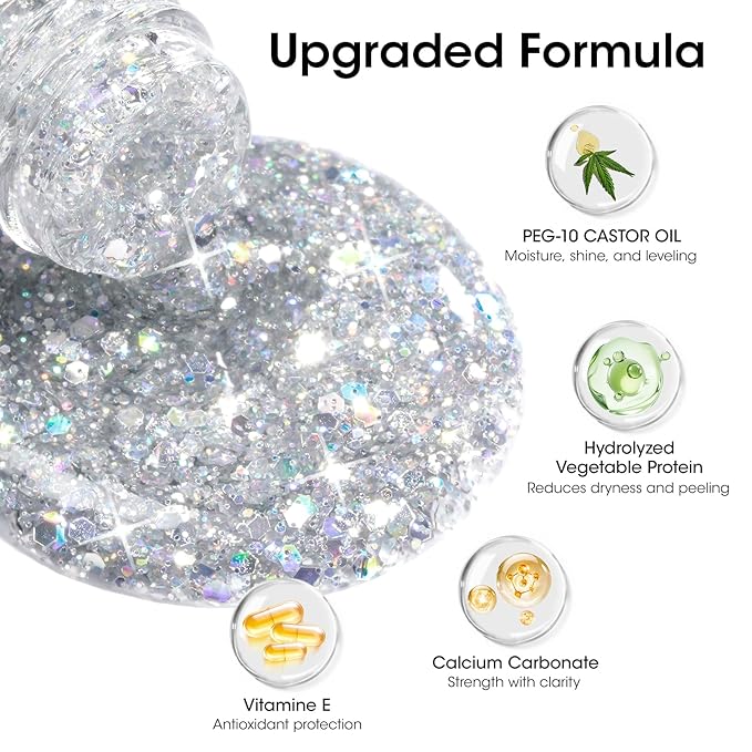 GELLEN Glitter Nail Polish Set 3 Colors Silver Gold Glitter Sequins Nail Polish Quick Dry Sparkle Nail Lacquer Reflective Fingernail Toenail Polish DIY Manicure Gift for Christmas/New Year/Winter