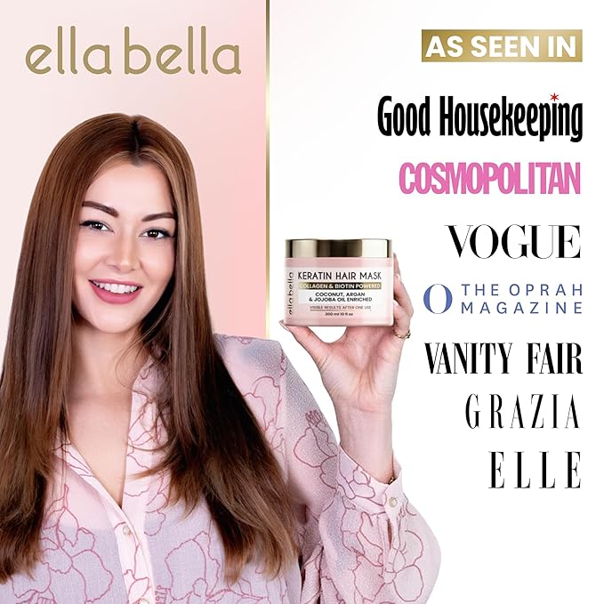 ELLA BELLA® Keratin Hair Mask – Deep Conditioning Hair Treatment & Hair Repair Mask for Dry, Damaged, Curly, and Color-Treated Hair – Hydrating Deep Conditioner for Softness, Shine & Growth