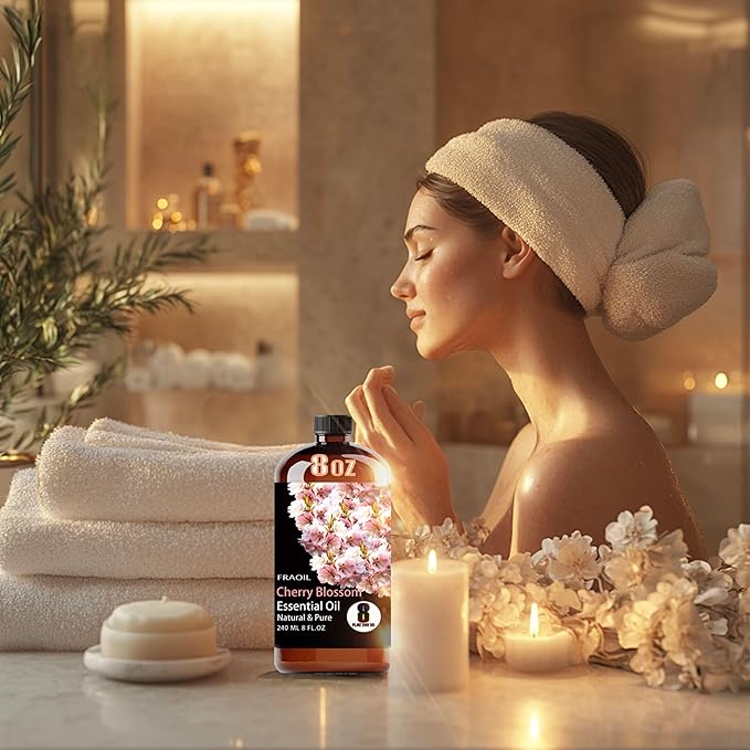 Cherry Blossom Essential Oil, Cherry Blossom Oil 8 Fl Oz 240ML for Diffuser Humidifier Yoga Cleaning DIY Candle Soap Making Perfume Gift for Women Essential Oils