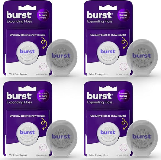 BURST Expanding Dental Floss (Mint Eucalyptus/160 Yards) | Stain Absorbing & Woven Teeth Floss with Xylitol Coating to Fight Cavities | Vegan | Paraben Free Expanding Floss