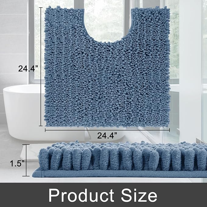 Yimobra Toilet Rug U Shaped Washable 24x20 Inch - Ultra Soft Absorbent Chenille Bath Rugs for Toilet, Quick Dry & Machine Washable, Non Slip Contour Bathroom Mat, Denim Blue