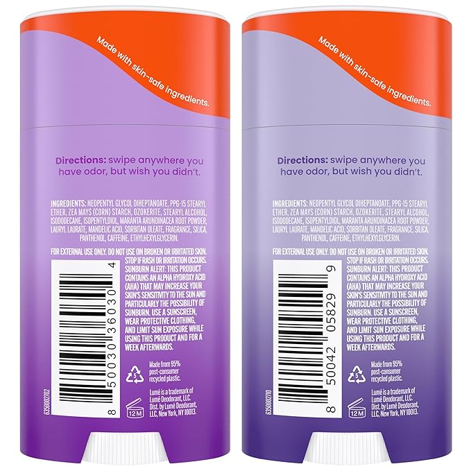 Lume Whole Body Deodorant - Smooth Solid Stick - 72 Hour Odor Control - Doctor Developed - Aluminum Free, Baking Soda Free and Skin Loving - 2.6 Ounce, Pack of 2 (Soft Powder & Lavender Sage)