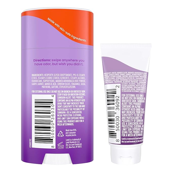 Lume Whole Body Deodorant - Invisible Cream Mini + Solid Stick Bundle - 72 Hour Odor Control - Aluminum & Baking Soda Free, Skin Loving (Lavender Sage)