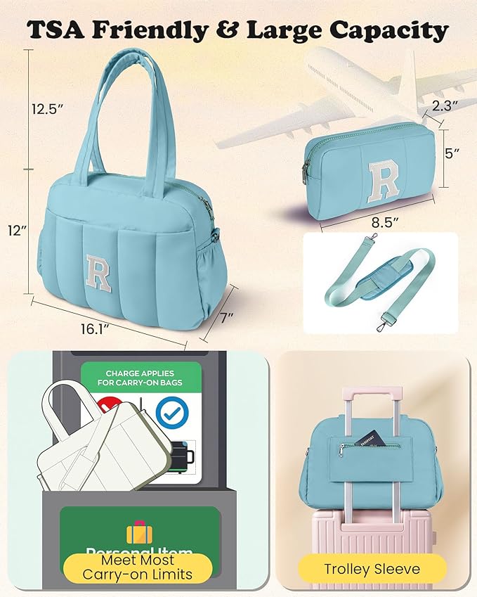 7 Year Old Girl Birthday Gifts-Duffle Bag, Weekender Bags for Girl，Initial Overnight Bag with Wet Pocket，Gifts for Teen Girls Dance Bags Personalized Gymnastics bag with Makeup Pouch