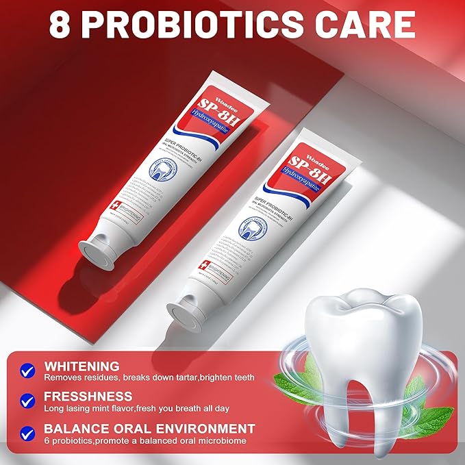 SP-8 Hydroxyapatite Probiotic Whitening Toothpaste, 8 Probiotics Plus Hydroxyapatite Formula for Teeth Whitening, Strengthening and Enamel Protection，Mint Flavor, Fresh Breath, Fluoride-Free (3)