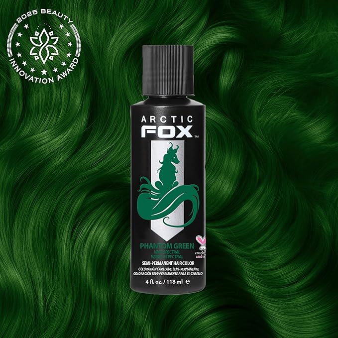 Arctic Fox Semi-Permanent Hair Dye, Vegan & Cruelty-Free, Conditioning Formula, Ammonia & Peroxide Free, Long-Lasting Vibrant Color, Phantom Green, 4 Fl Oz