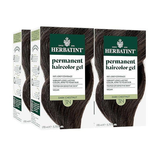 Herbatint Permanent Hair Dye - 3N Dark Chestnut - For Up To 100% Gray Coverage of Resistant Gray Hair - Ammonia-Free, Alcohol-Free & Vegan - Salon Influenced Hair color 5.75 fl oz (4 Pack)