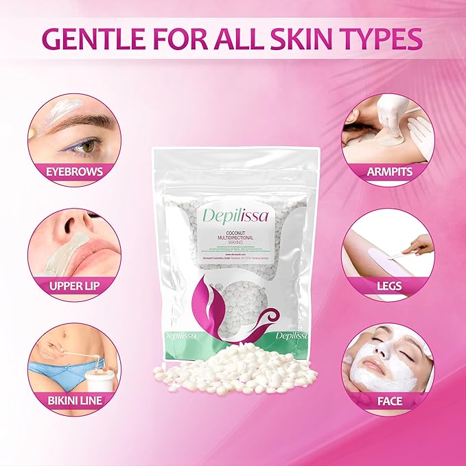 Multidirectional Coconut Wax beads for hair removal - Hypoallergenic, Gentle, and Effective for All Skin Types, Ideal for Face, Eyebrows, Bikini Area, and Brazilian Waxing - 14.1 oz