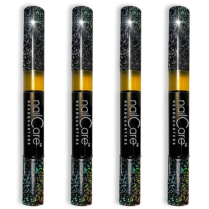 Cuticle Oil Pen for Nails - Nail Strengthener & Growth Oil and Serum for Damaged Nails, Hangnails w/Jojoba cuticle oil—Natural Fragrance - Holographic Glitter Pens 4-Pack