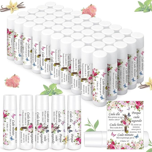 50 Pcs Christmas Christian Lip Balm Bulk Bible Verses Lip Balm Scripture Christian Gifts for Women Faith Religious Church Party Favor Inspirational Gift for Coworker Staff Employee(Rose)