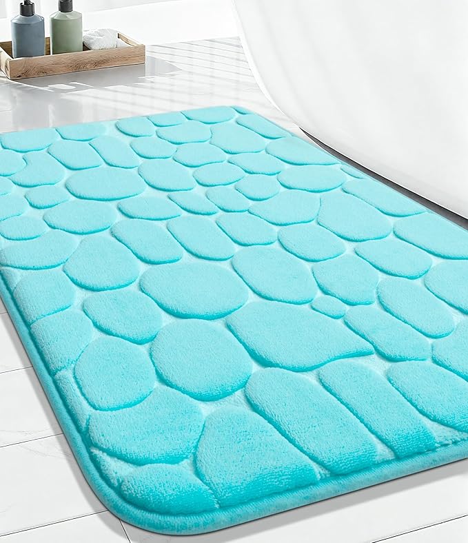 YIHOUSE Memory Foam Runner Rug, Cobblestone Bathroom Runner Rugs Super Water Absorbent Bath Mats for Bathroom Machine Washable Bath Rugs for Hallway Bedroom Laundry Room(20 x 47,Teal)